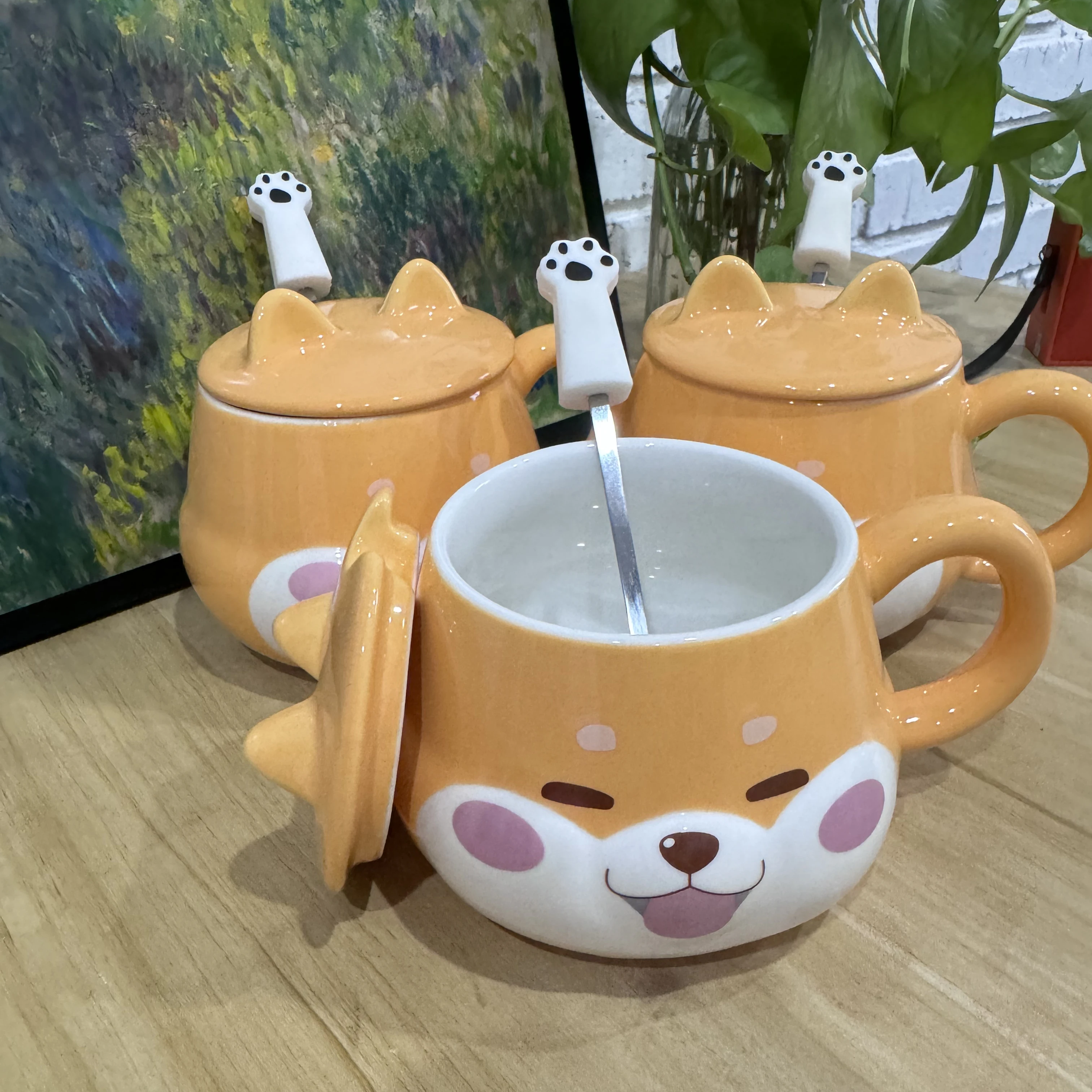 Shiba Inu ceramic cup high appearance level large capacity coffee cup with spoon cute girls children\'s office home