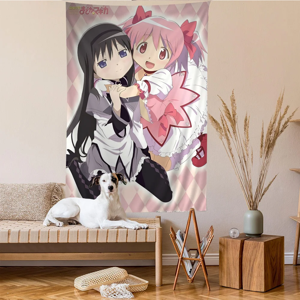 Tapiz de pared de Madoka y Homura de Puella Magi Madoka Magica - Estilo encantador y original, decoración acogedora para la habitación de fans de Mahou Shoujo y anime.