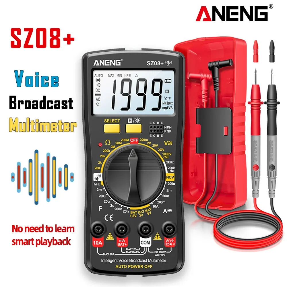 ANENG SZ08+ Digital Professional Multimeter Voice Broadcast AC/DC Current Tester Multimetro Hz hFE Ohm Tool for Electrician