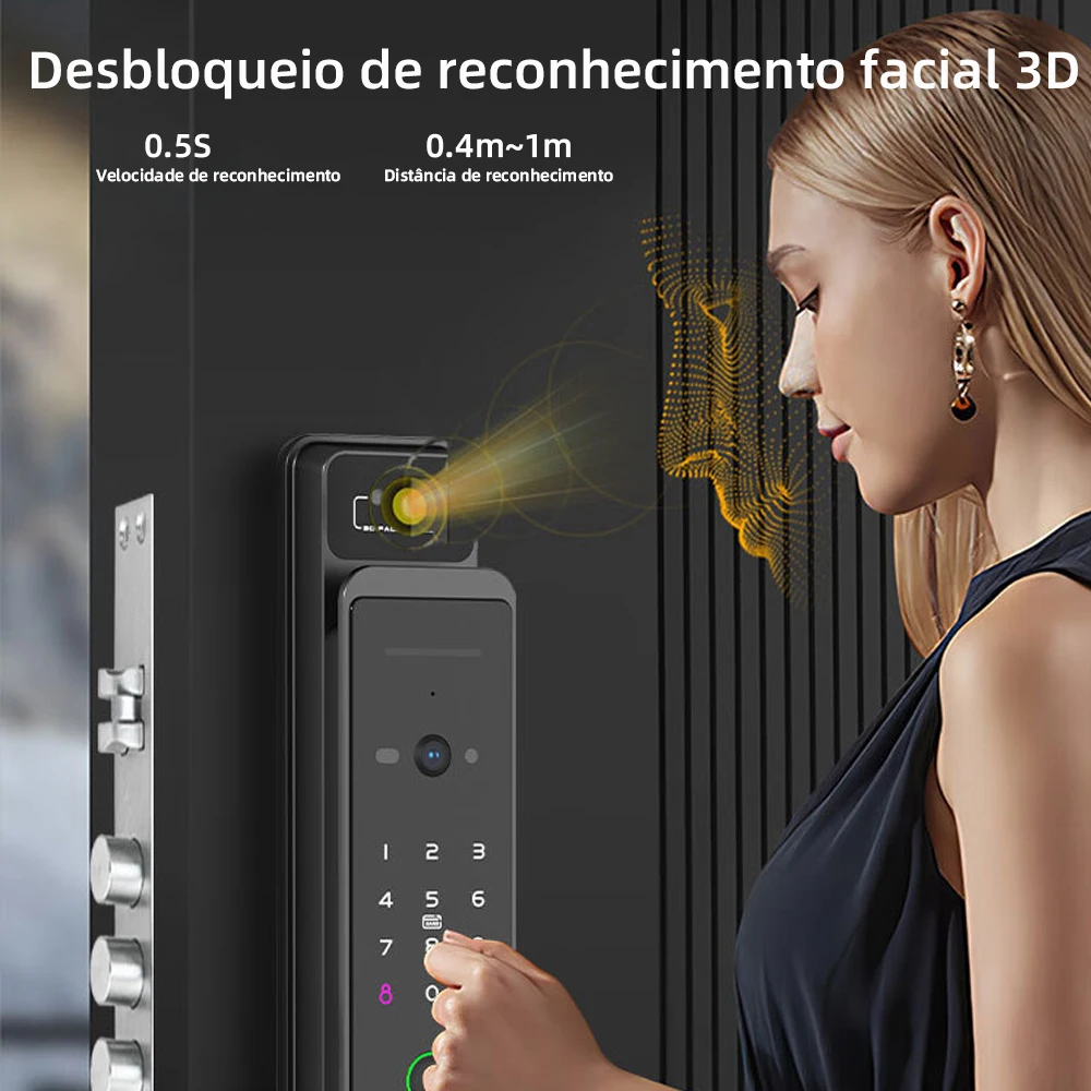 Faça Brasil RAYKUBE TD1 TT Lock WiFi Digital Face Bloqueio de impressão digital com monitor de câmera WiFi TT Lock APP remoto chamada de vídeo