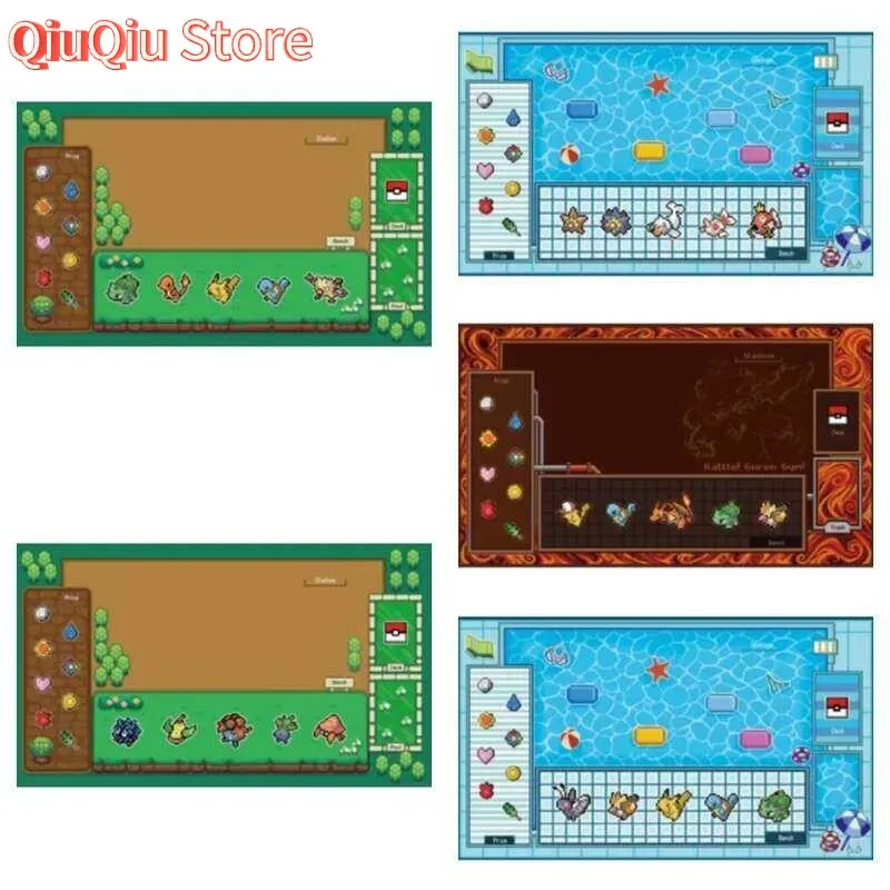 Anime pokemon jogo ptcg cartão dedicado tapete de jogo batalha contra pixels estilo grama água tipo fogo ginásio coleção brinquedos 60*40cm