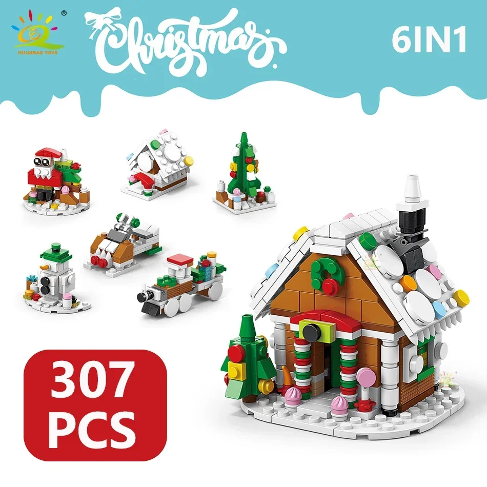 6IN1 Christmas Elk Deer Santa Claus Building Blocks City Snow House Xmas Tree Bricks Set Toys For Children Kids Gift