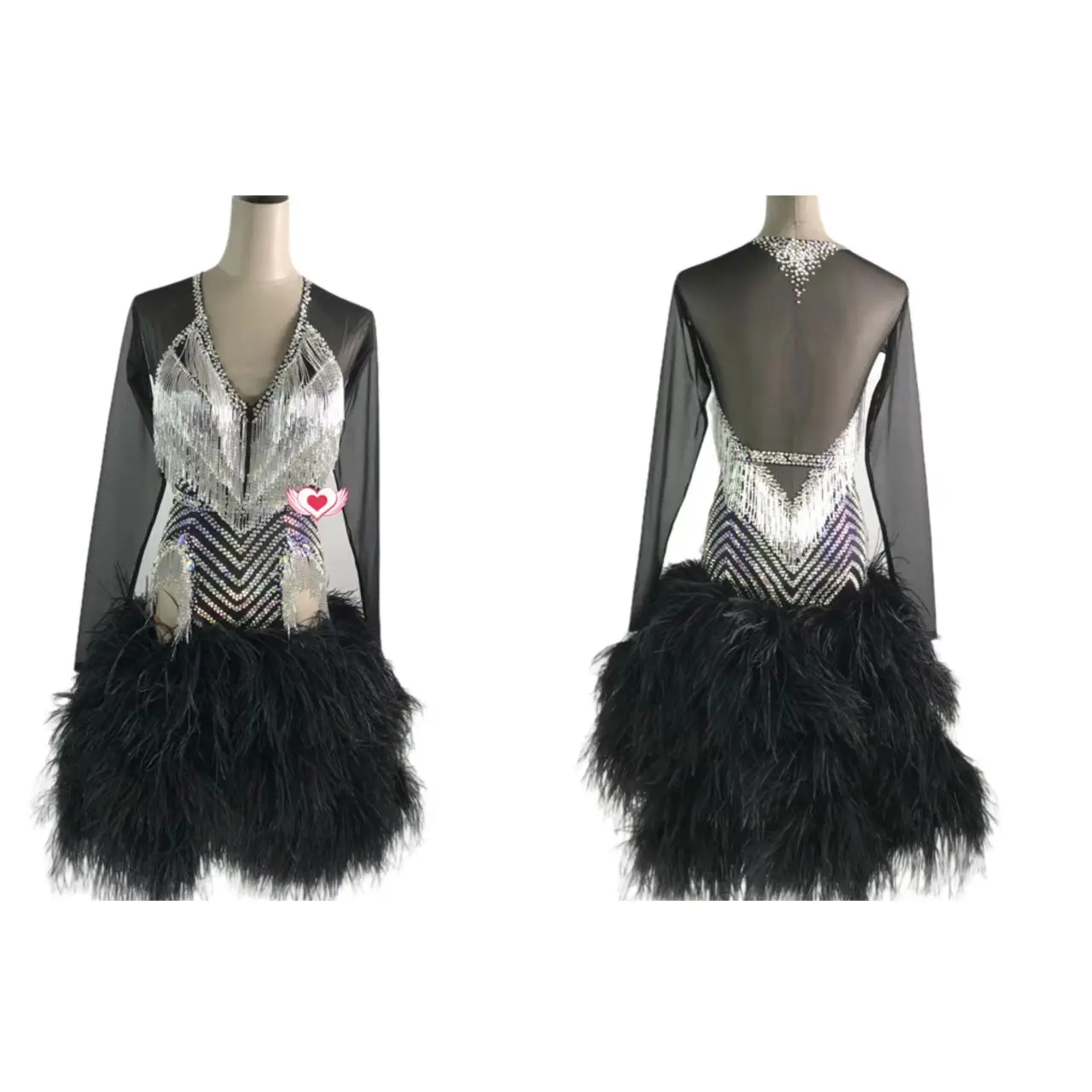 

WHYNOT DANCE Ostrich Feather Customized Latin Jive Dance Competition Tube Bead Fringe Dress for Girl or Women Fast Free Shipping