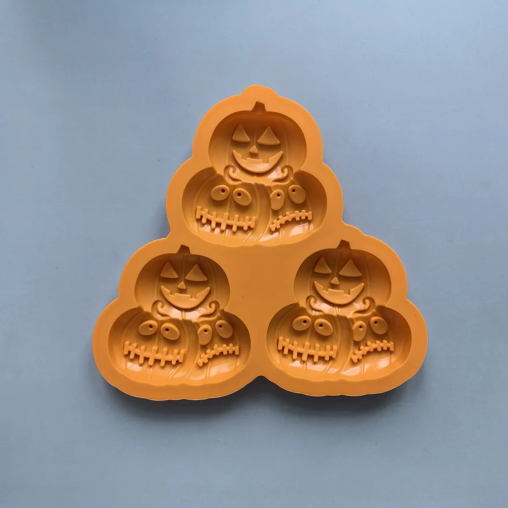 Multicavity Easy Demold Emote Three Pumpkin Handmade Soap Halloween Chocolate Making Set Cake Decor Cartoon Candle Silicone Mold