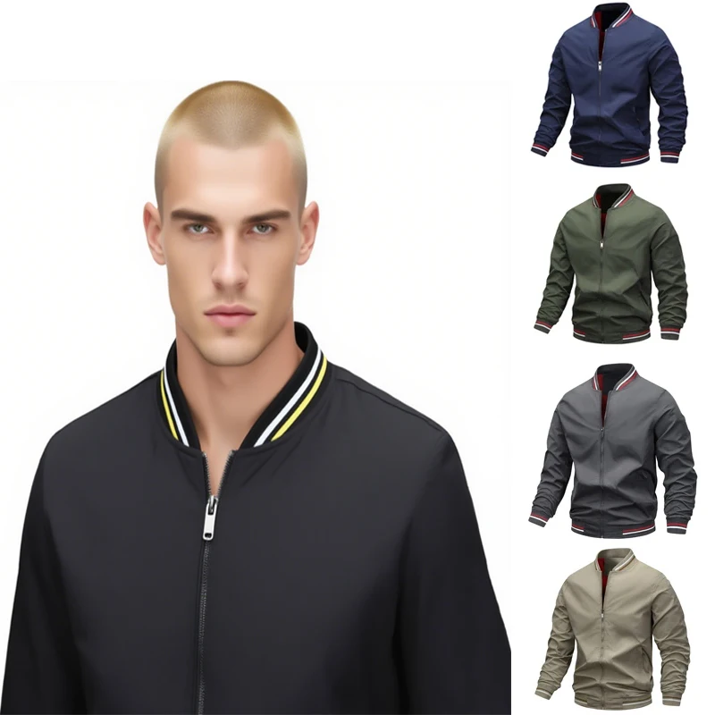 

2025 Autumn Men's Lightweight Jacket Fashion Casual Outerwear Thin Coat Zipper Windbreaker Male Stand Collar