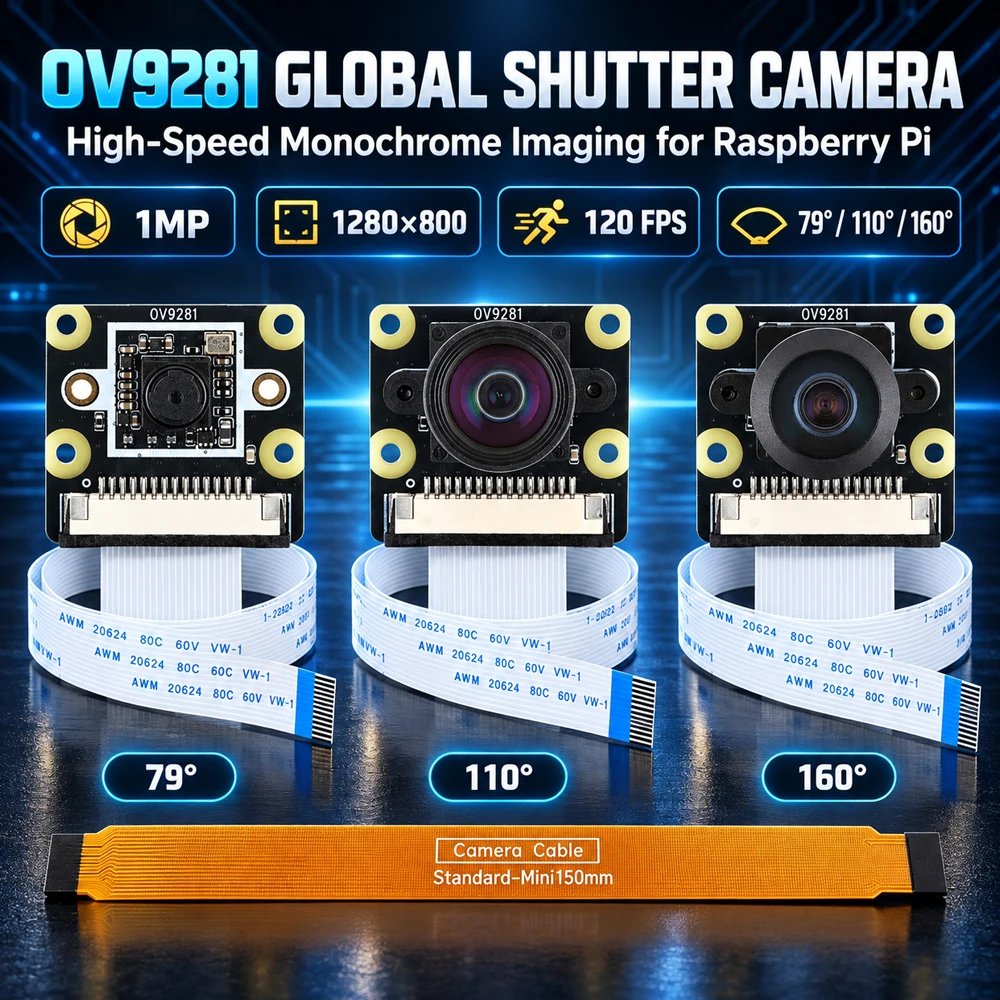 OV9281 Camera Module for Raspberry Pi5 4 4B 3B+ ZERO 2 W 79 110 160 Degrees 1280*800 1MP Black White Global Shutter 120 FPS