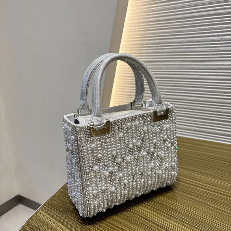 2026 Luxury Rhinestone Pearl Women's Evening Handbag Brand High End Diamond Dinner Clutch Bag Wedding Bride Crossbody Bag