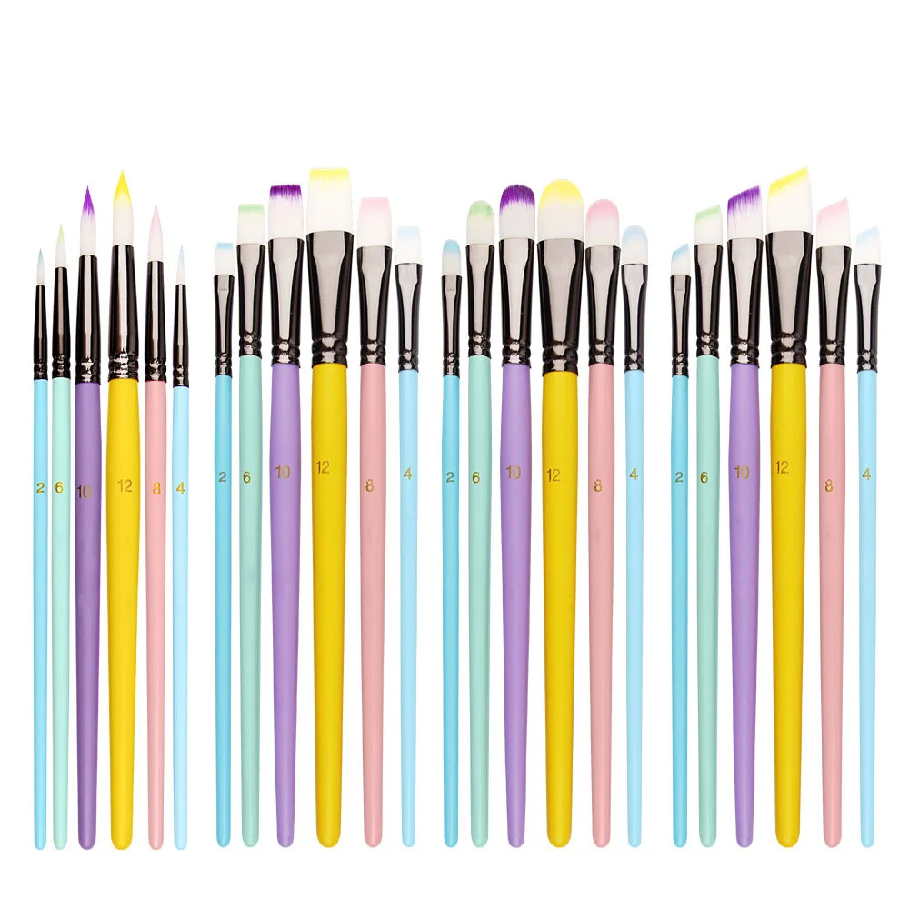 Watercolor paint brush pen 6 pcs Set Macaron Nylon hair short wooden rod Brush Gouache Acrylic  Oil Painting art supplies