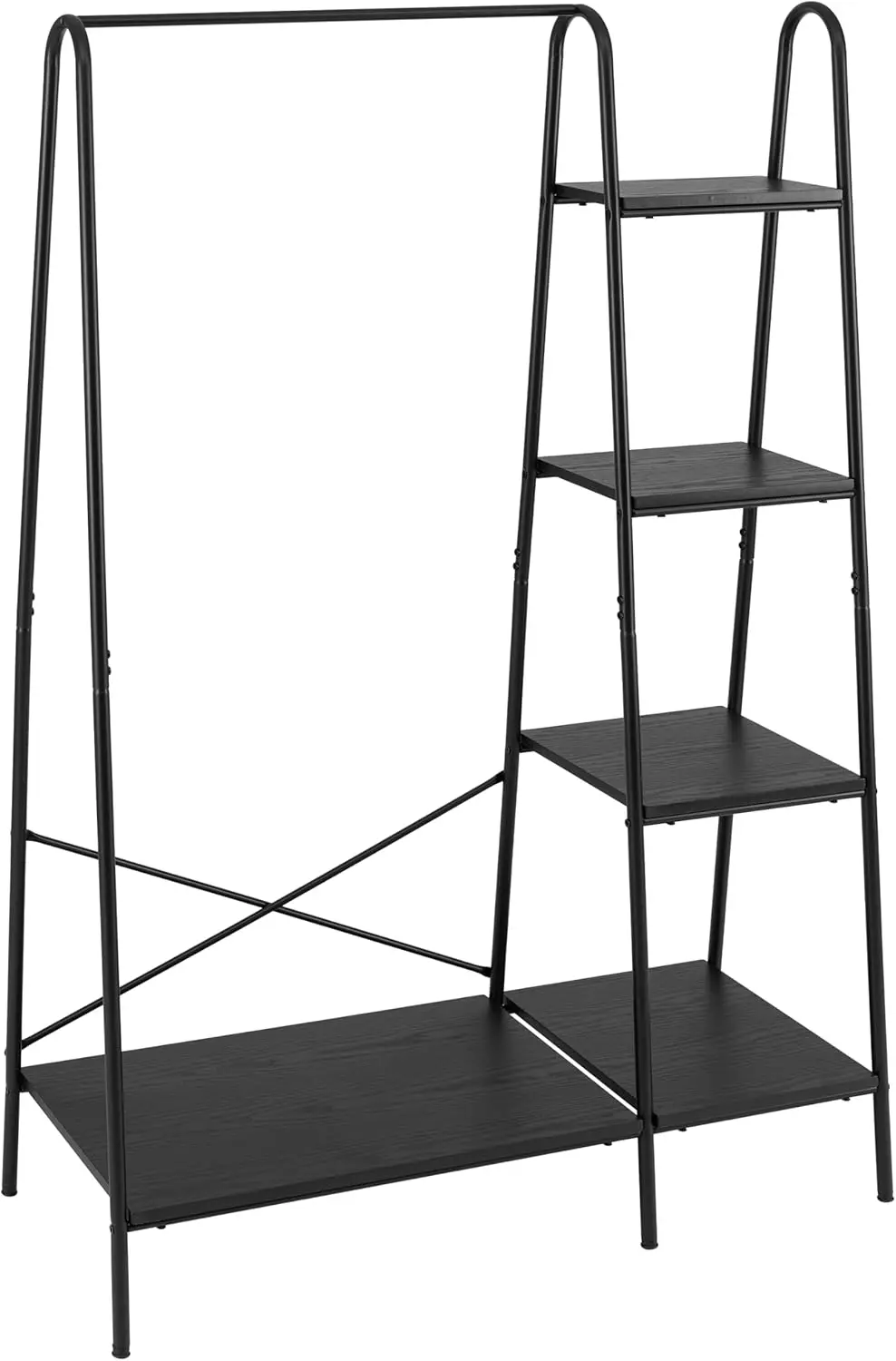 

Rustic Clothes Rack, Clothing Rack for Hanging Clothes Heavy Duty Garment Rack with 5 Wood Shelves Freestanding Portable Clos