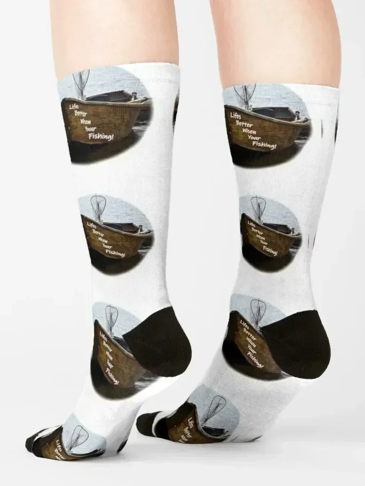 Lifes better when your fishing Socks cute anti-slip retro anime Women's Socks Men's