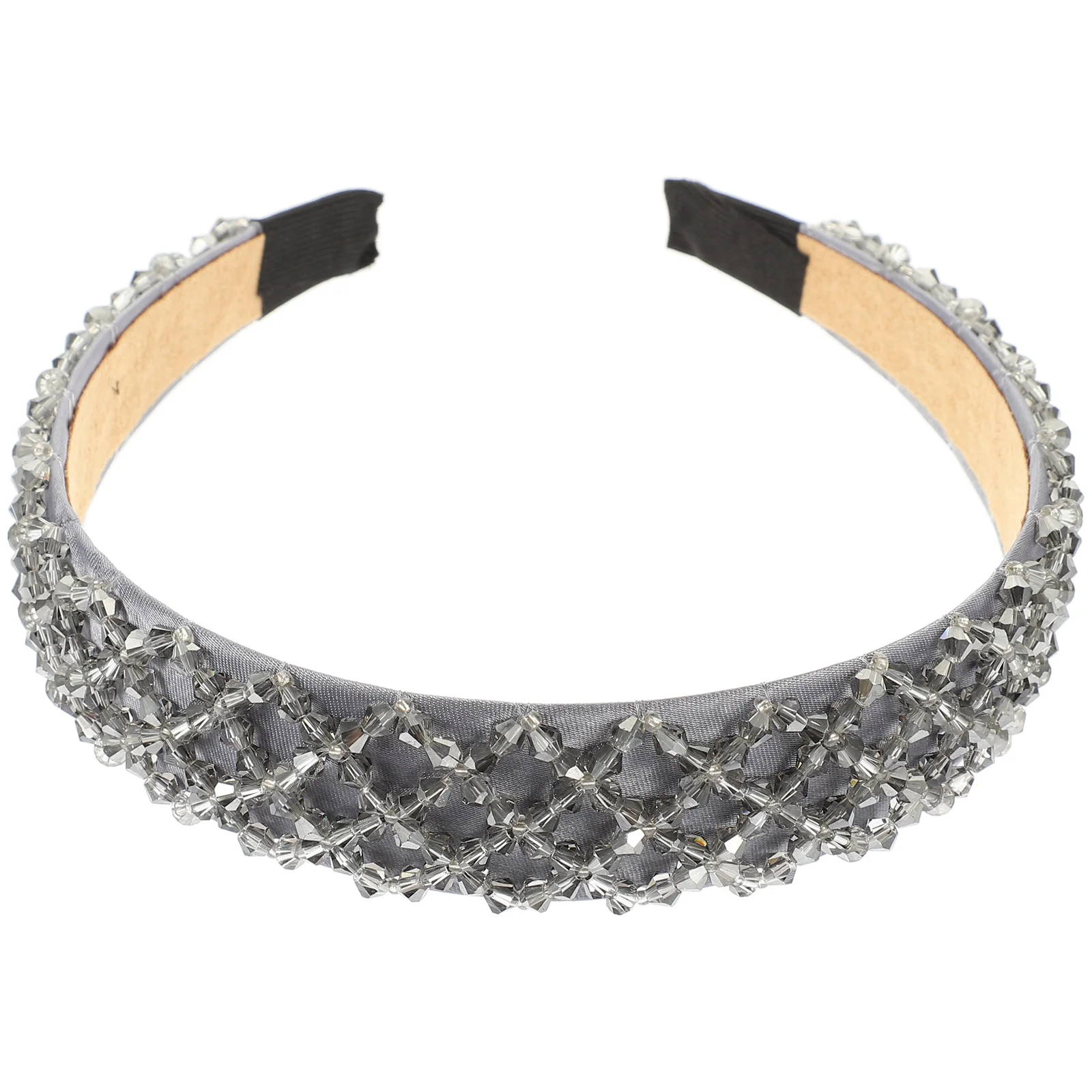 

1pc Crystal Hair Hoop Light Grey Beaded Women Headband Fashion Hair Band For Girls Party Wedding Daily Use Knitting Accessory