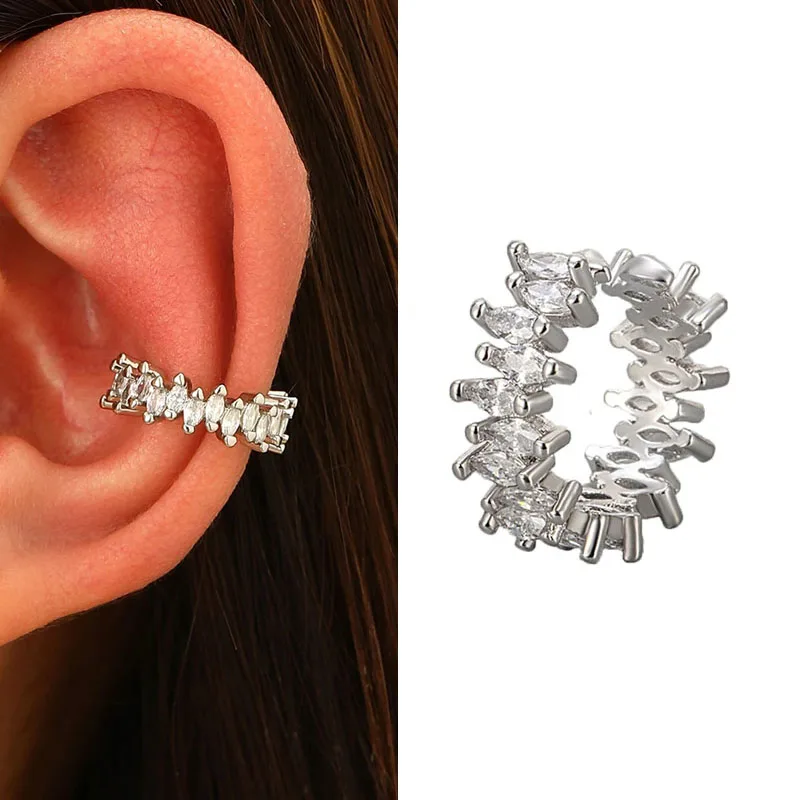 A Girl-pendientes de circonita con forma de ojo de caballo para mujer y niña, aretes sin Piercing falso para cartílago, sin agujero, 1 Uds.