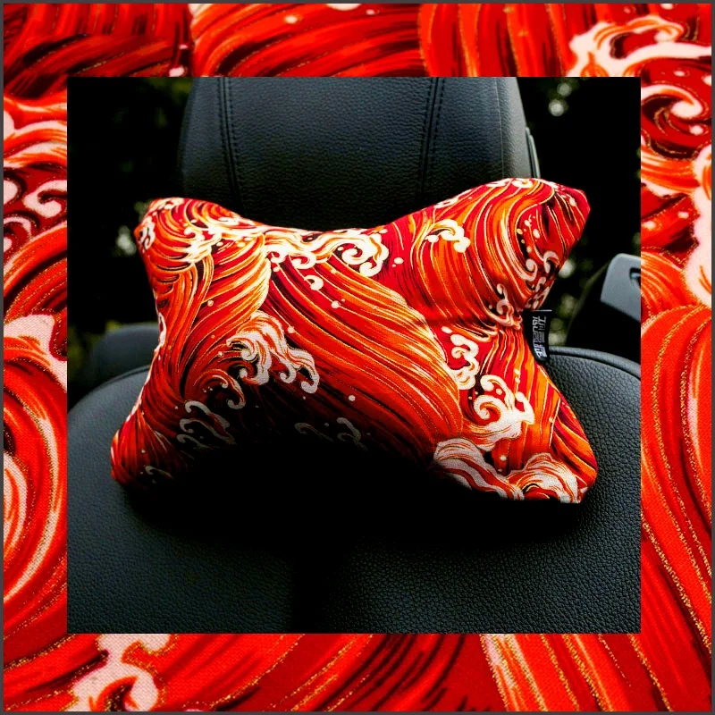 Car head pillow neck pillow JDM and wind day floating world painted four seasons universal car interior pillow car bone pillow