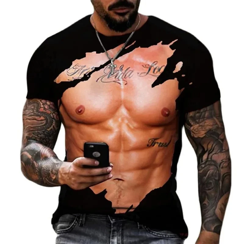 Men's T-Shirt For Men Clothing Fake Muscle 3D Printed Funny T Shirt Summer Tops Short Sleeve Fashion Casual Tees Personality