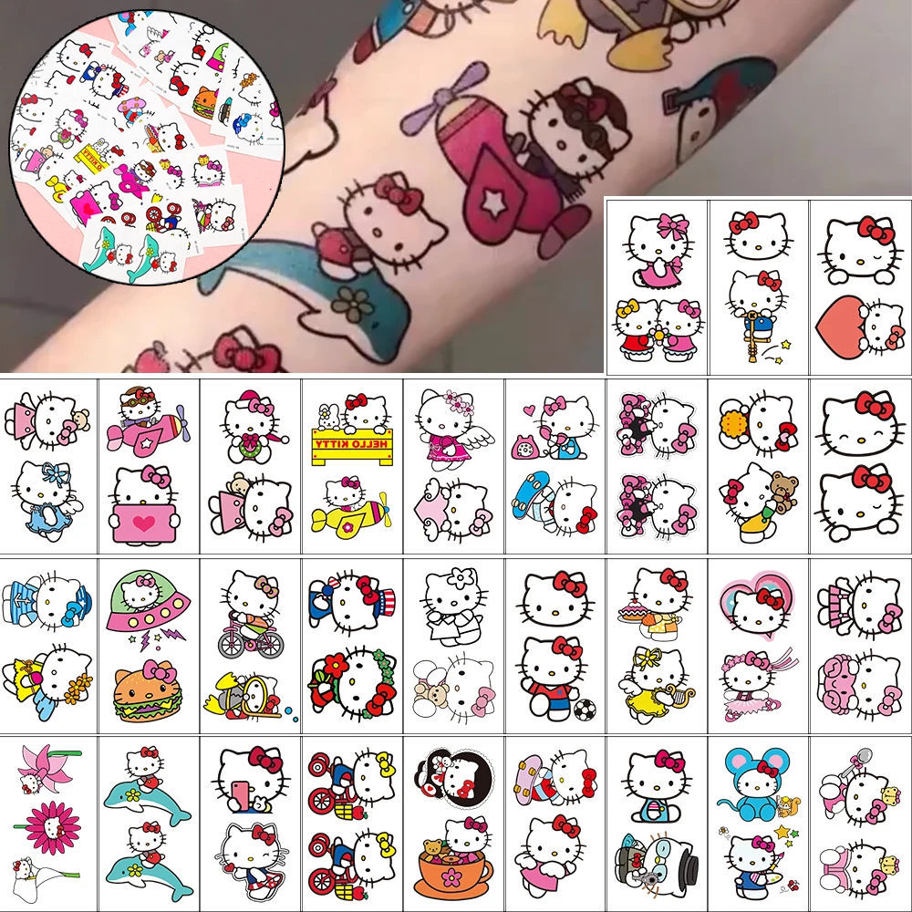 30 Teile/satz Cartoon Hallo Kitty 3D Temporäre Tattoos Aufkleber 5*5cm Kawaii Nette Rosa Kitty Katze Nagel Aufkleber DIY Wasserdicht KT Slider