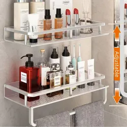 Silver Aluminum Bathroom Kitchen Storage Rack Toilet Cosmetics Shelf Bath Hardware Pendant Organizer with Towel Bars