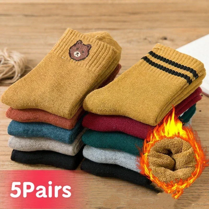 5 pares de calcetines cálidos de felpa para niños, calcetines de algodón gruesos de felpa para otoño e invierno para niños y niñas de 1 a 12 años