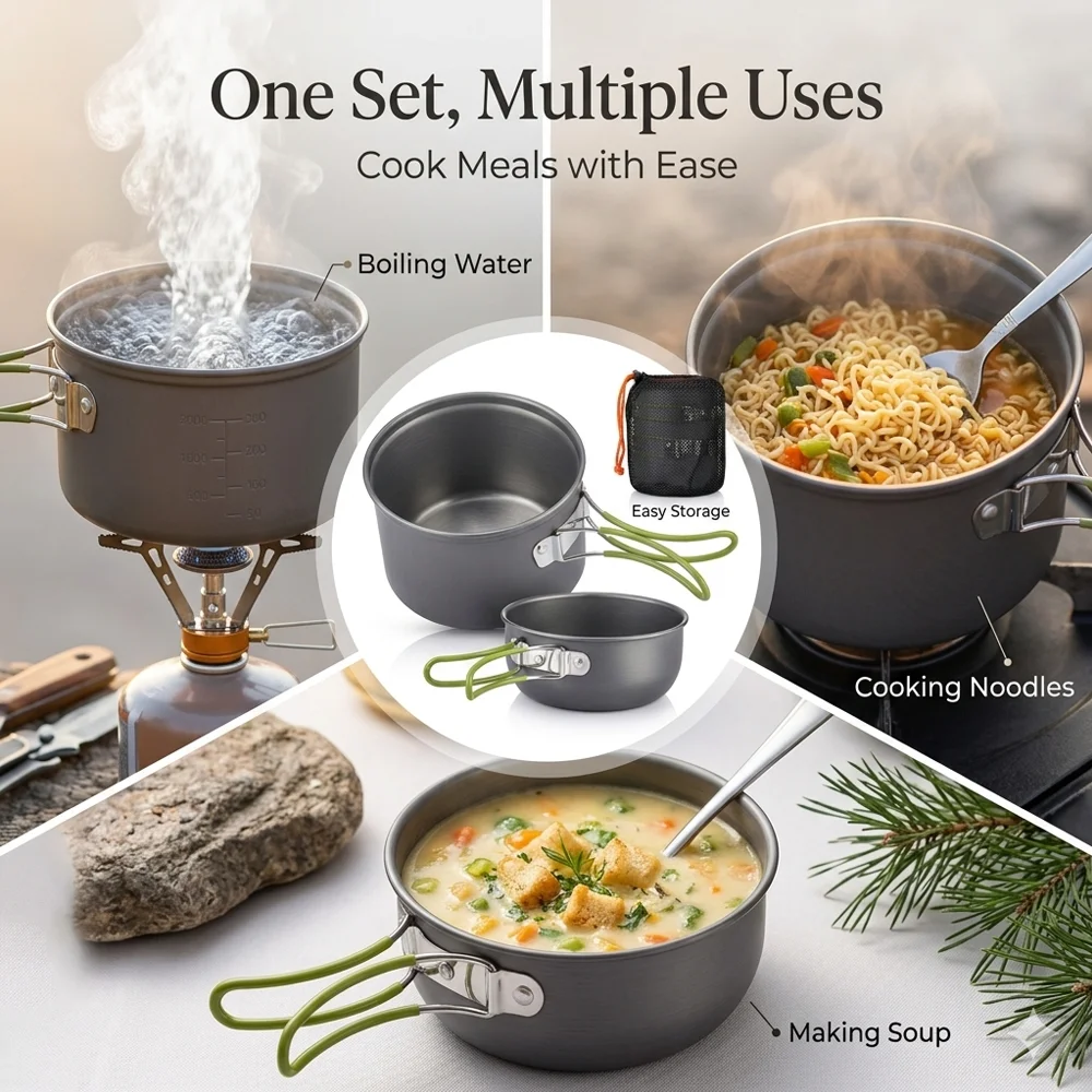 Stylish Portable Outdoor Camping Cookware Set Non Stick Foldable Picnic Cooking Pots Pans Hiking Mess Kit Gear
