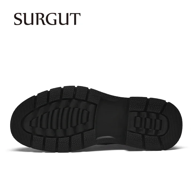 SURGUT New Casual Split Leather Shoes Men Brand Retro Autumn Winter Fur Waterproof 2024 Fashion Business Working Men Snow Boots