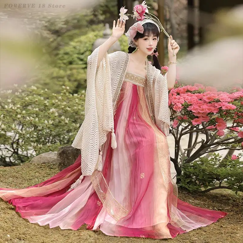 

Милое длинное платье ханьфу в стиле принцессы, комплект с шалью для девочек, сказочный сценический костюм для народного танца, традиционный древний костюм в стиле ретро для косплея