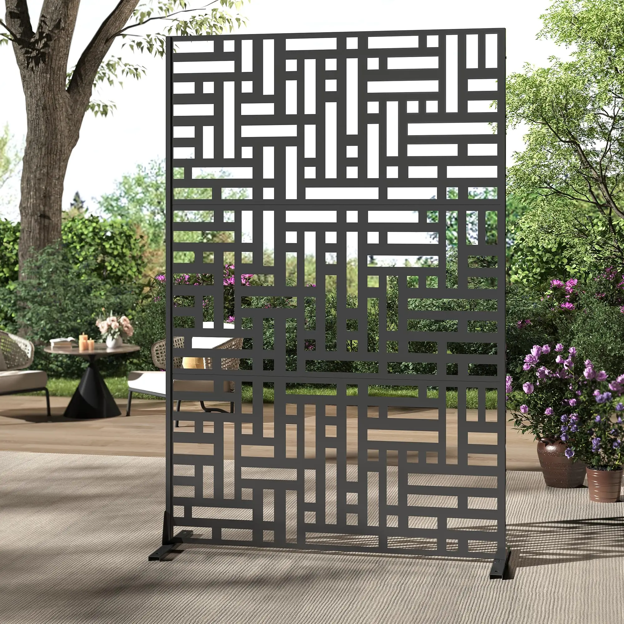 Modern Metal Privacy Screen Outdoor Freestanding Decorative Fence Panel Laser Cut Galvanized Steel Rustproof And Weather Resistant Ideal For Patio Garden Deck Balcony