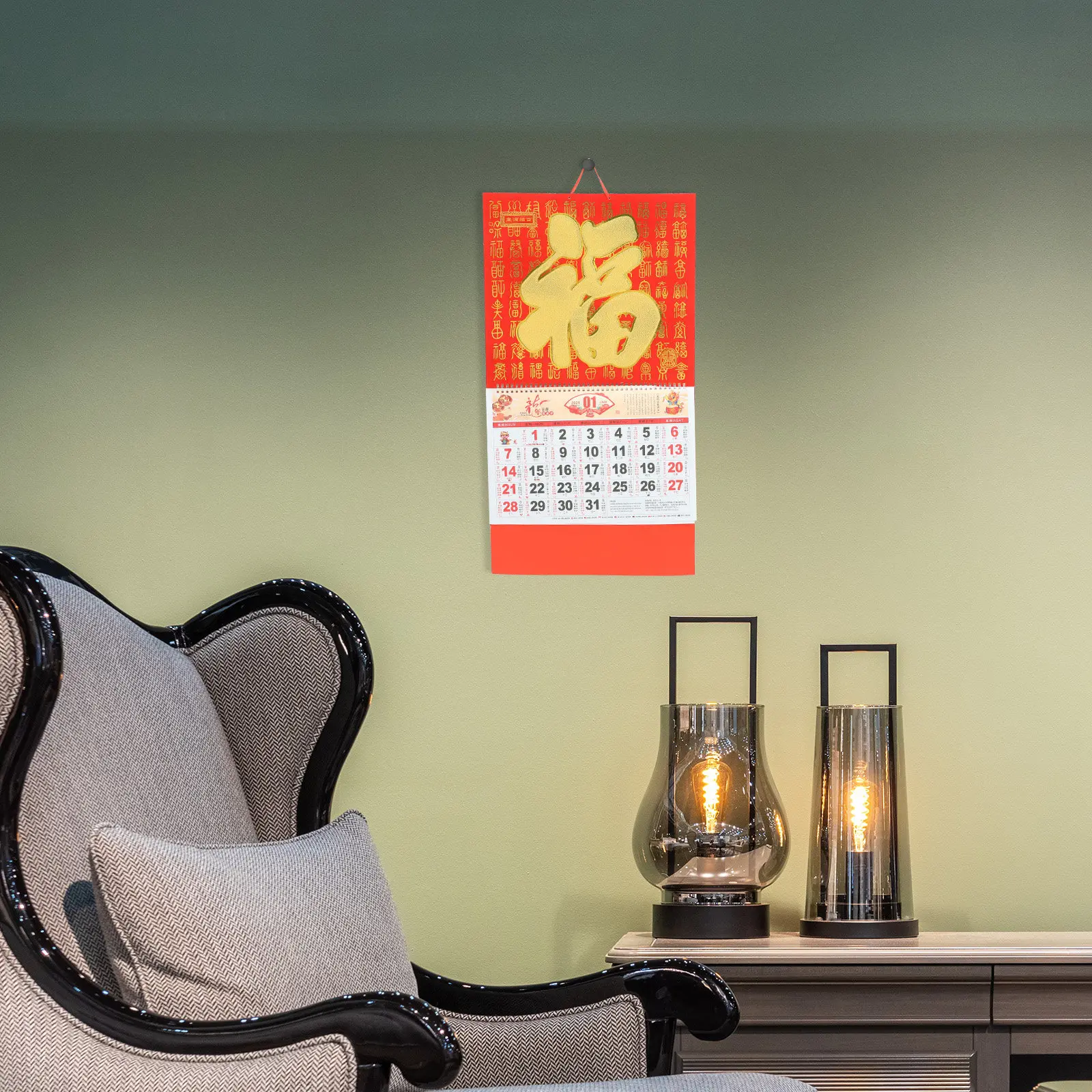 

2024 Dragon Year Chinese Lunar Calendar Hanging Wall Calendar Thick Paper Decorative Monthly Planner with Traditional Festivals