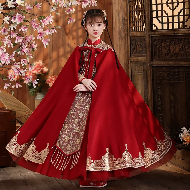 

Зимний плотный костюм Hanfu для девочек, китайский Карнавальный костюм для косплея в стиле древней феи, танцевальное платье принцессы, Детская накидка Hanfu для девочек