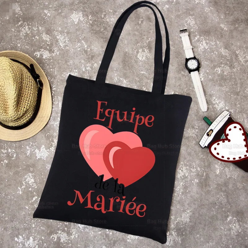 Evjf Future Mariee Canvas Black Team Bride Bachelorette Tote Bags Harajuku Girl Tote Eco Shopper Wedding Party Shoulder Bags