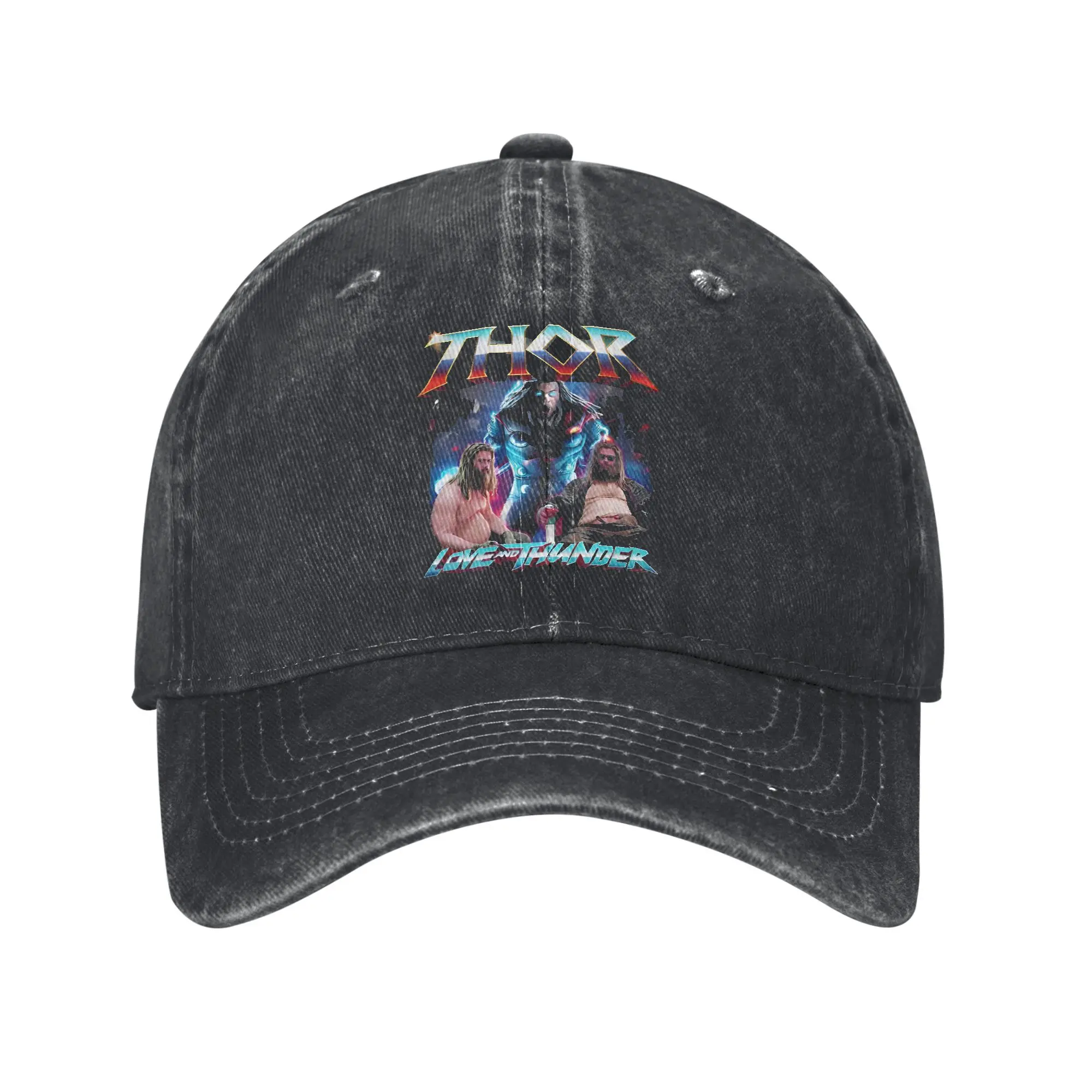 

Thor Love And Thunder Baseball Cap Men Women Distressed Denim Snapback Cap Hammer Lightning Outdoor All Seasons Travel Soft Hat