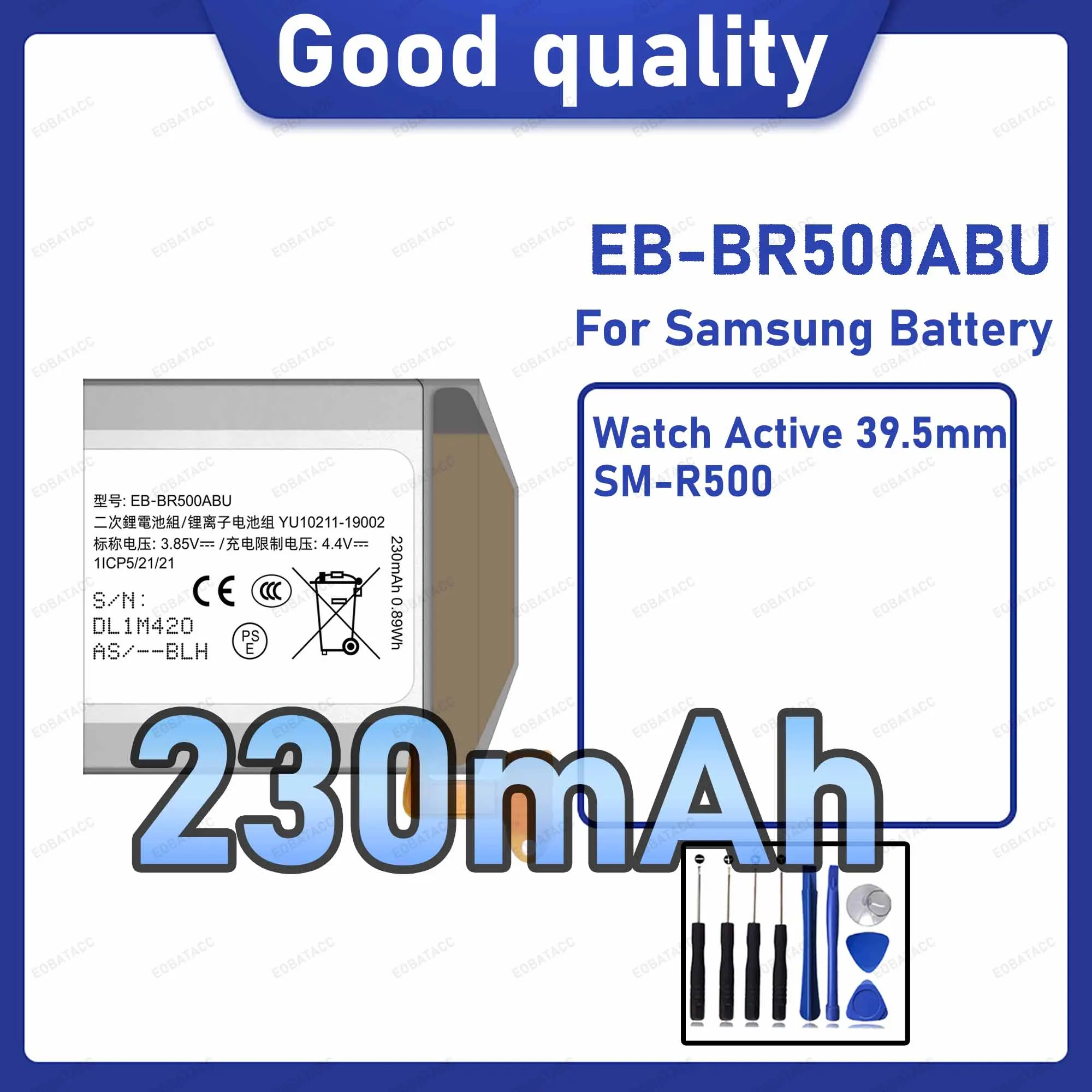 230mAh EB-BR500ABU Replacement Battery for Samsung Watch Active 39.5mm/SM-R500 with Repair Tools Kit