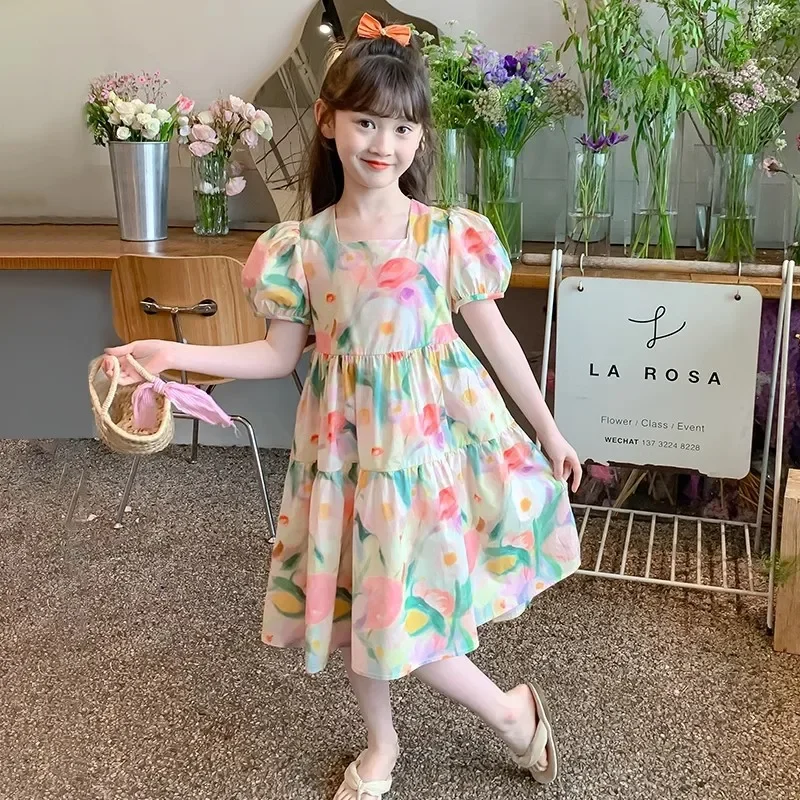 New Girl Dresses Fashion Versatile Exquisite Girls Party Dress Sweet Princess Skirt Floral Simple Summer Dress فساتين الأطفال