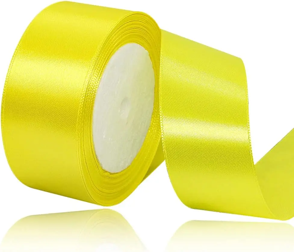 Solid Color Lemon Yellow Satin Ribbon, 1-1/2 Inches x 25 Yards Fabric Satin Ribbon for Gift Wrapping, Crafts, Hair Bows Making