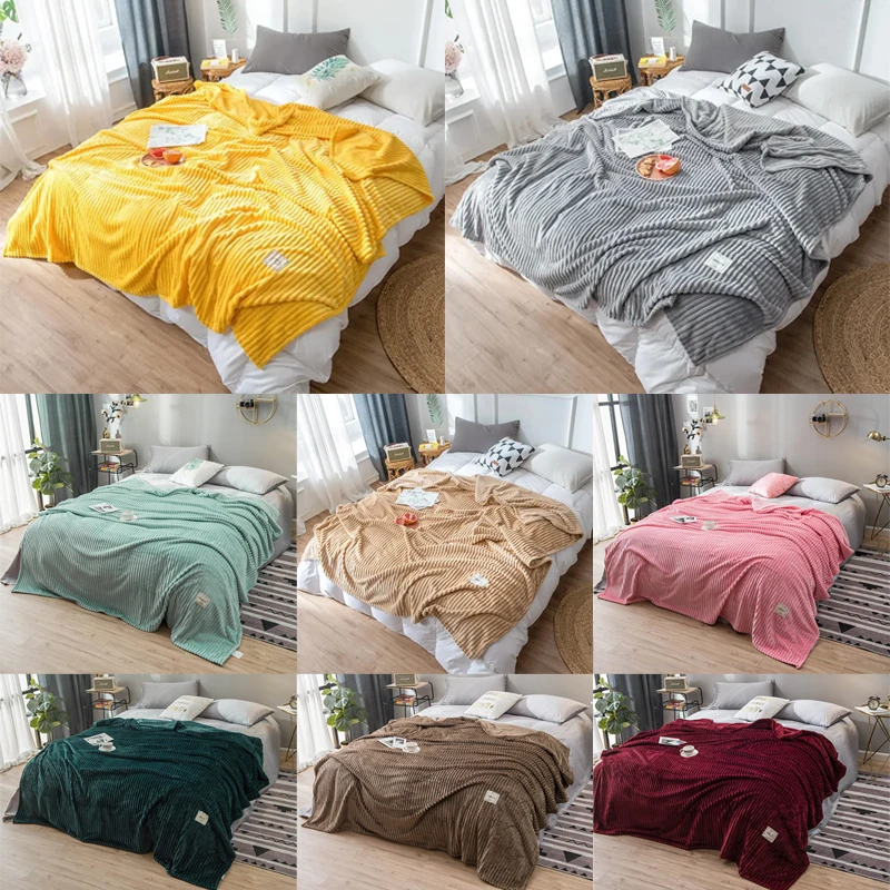 1PC Checked Milk Velvet Bed Blanket Children Adults Warm Winter Solid Color Durable Sofa Comfortable Soft Coral Velvet Quilt