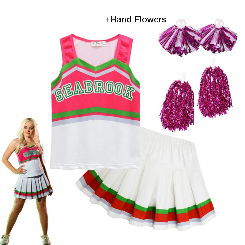 Kids Halloween Costumes Girls Zombies 3 Addison Cheerleader Cosplay Vest Skirt and Hand Flowers 3pcs Set Girls Fancy Outfits