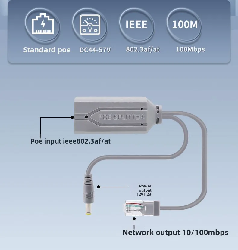 48V To 12V POE Connectors Adapter Cable Splitter Injector Power Supply