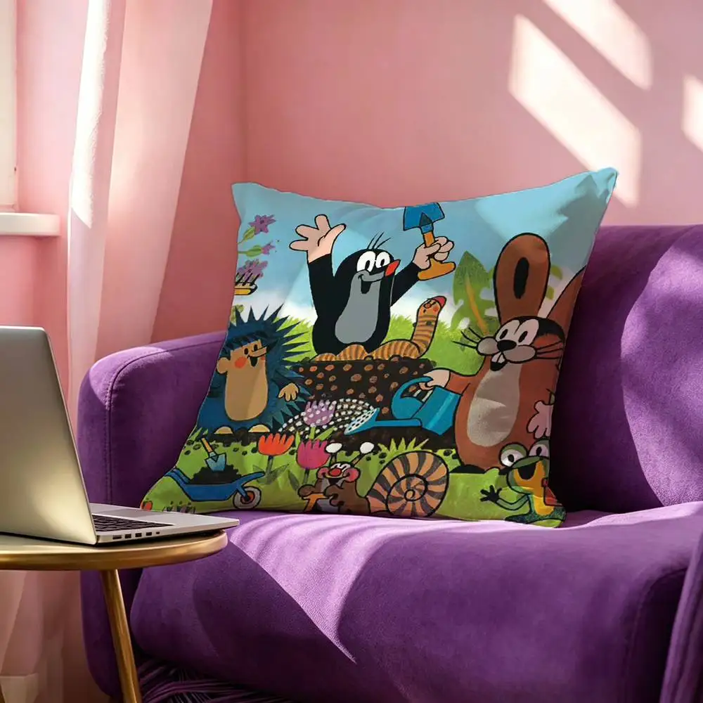 L-Little Mole Krtek Vintage Cartoon  Pillow Case Square Double-Sided Sofa Cushion Cover Bedroom Bedside Pillow