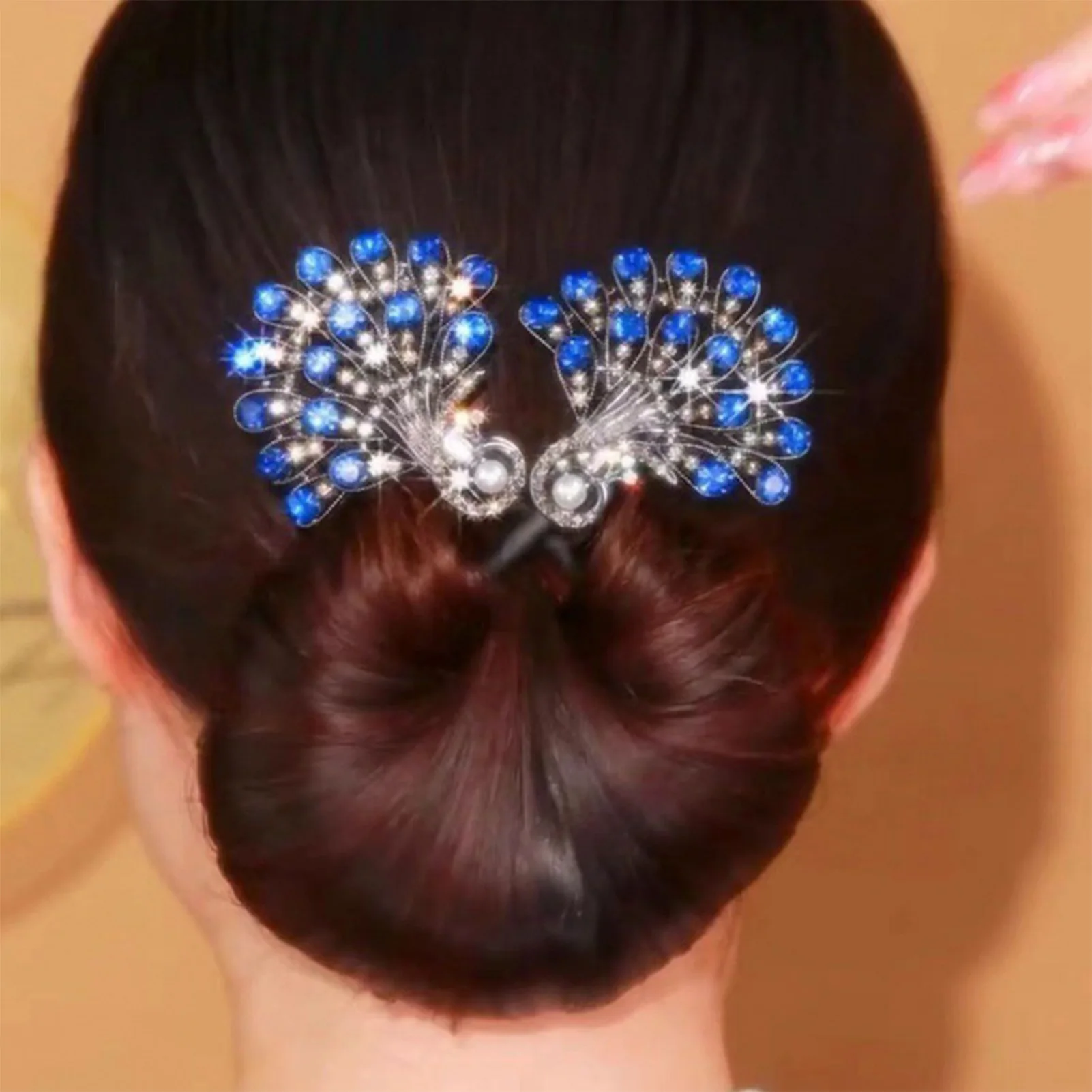 Women's Peacocks Hair Bun Roller Shiny Crystal Pinch Clip Twisted Headdress for Females Daily Hair Accessories