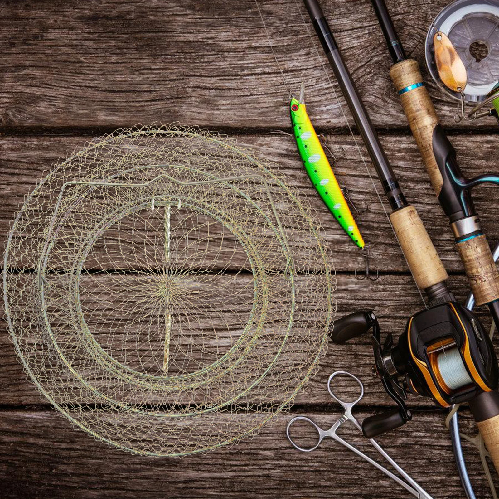 

Durable Galvanized Wire Fish Basket Collapsible Fishing Net Bait Bucket Wear-Resistant Portable Mesh for Catching Fish Crabs