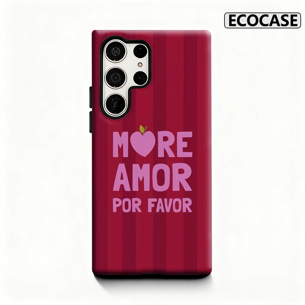 More Amor Por Favor Handyhülle für Samsung Galaxy S25 Ultra S24 S23 Ultra Plus, glänzende doppellagige Rückseite