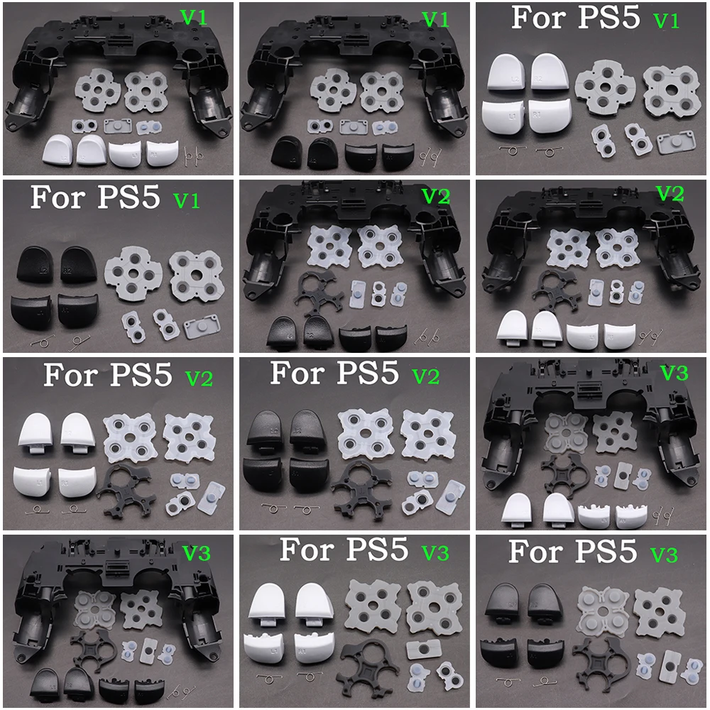 For PS5 R2 L2 L1 R1 Trigger Buttons Kit +Conductive Film for PS5 V1 V2 V3 Controller Analog Stick Caps Holder Support Inner