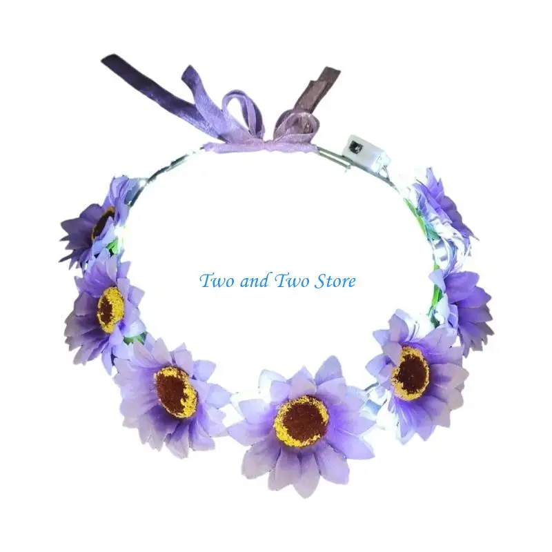 

HX6F Luminous Headband Bohemian Flower LED Hairband Ethnic Headpiece Women Festival Hair Accessories Lady Headdress