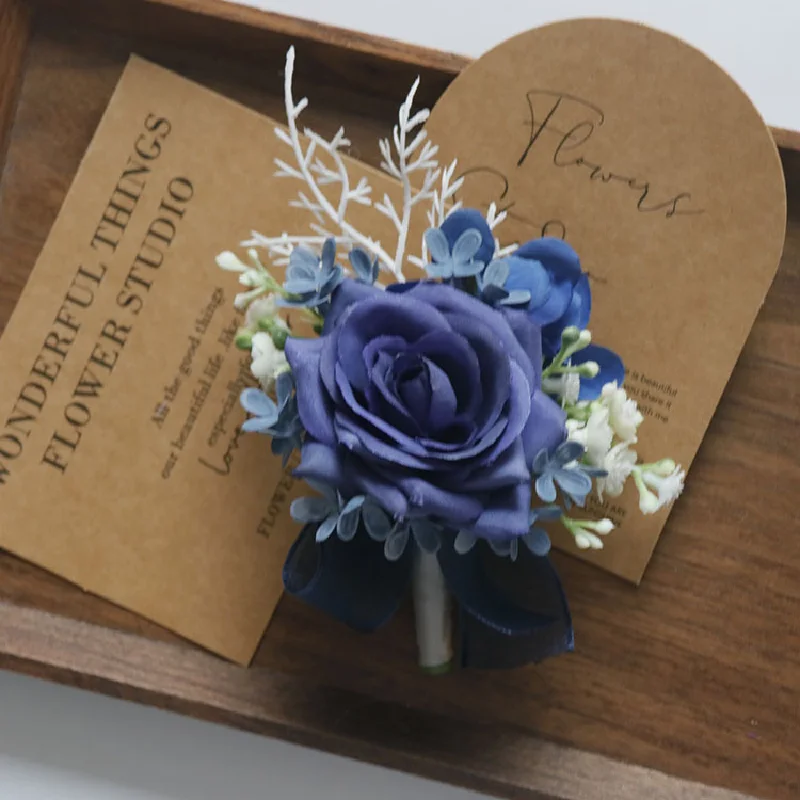 Artificial Wedding Flower Bouquet, Boutonniere flor mão, azul escuro, celebração de negócios, celebração do casamento, convidado, 2436