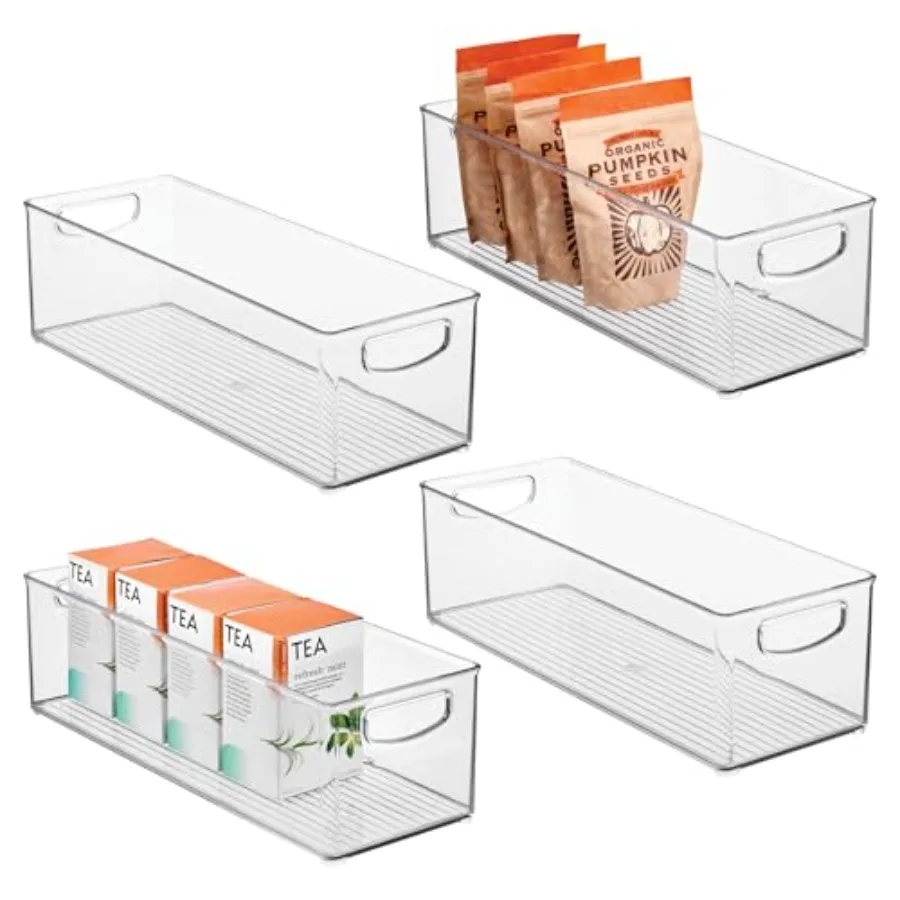 

Plastic Stackable Pantry Bin for Kitchen Cabinets or Fridge Set of 4 Clear Made in USA