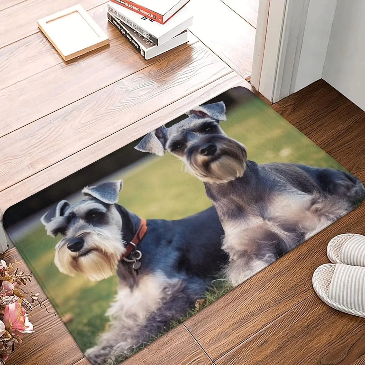 Cute Schnauzer Dog Door Mat, Realistic Puppy Portrait Floor Mat, Pet Lover Entrance Rug, Non-slip Washable Bathroom Home Decor