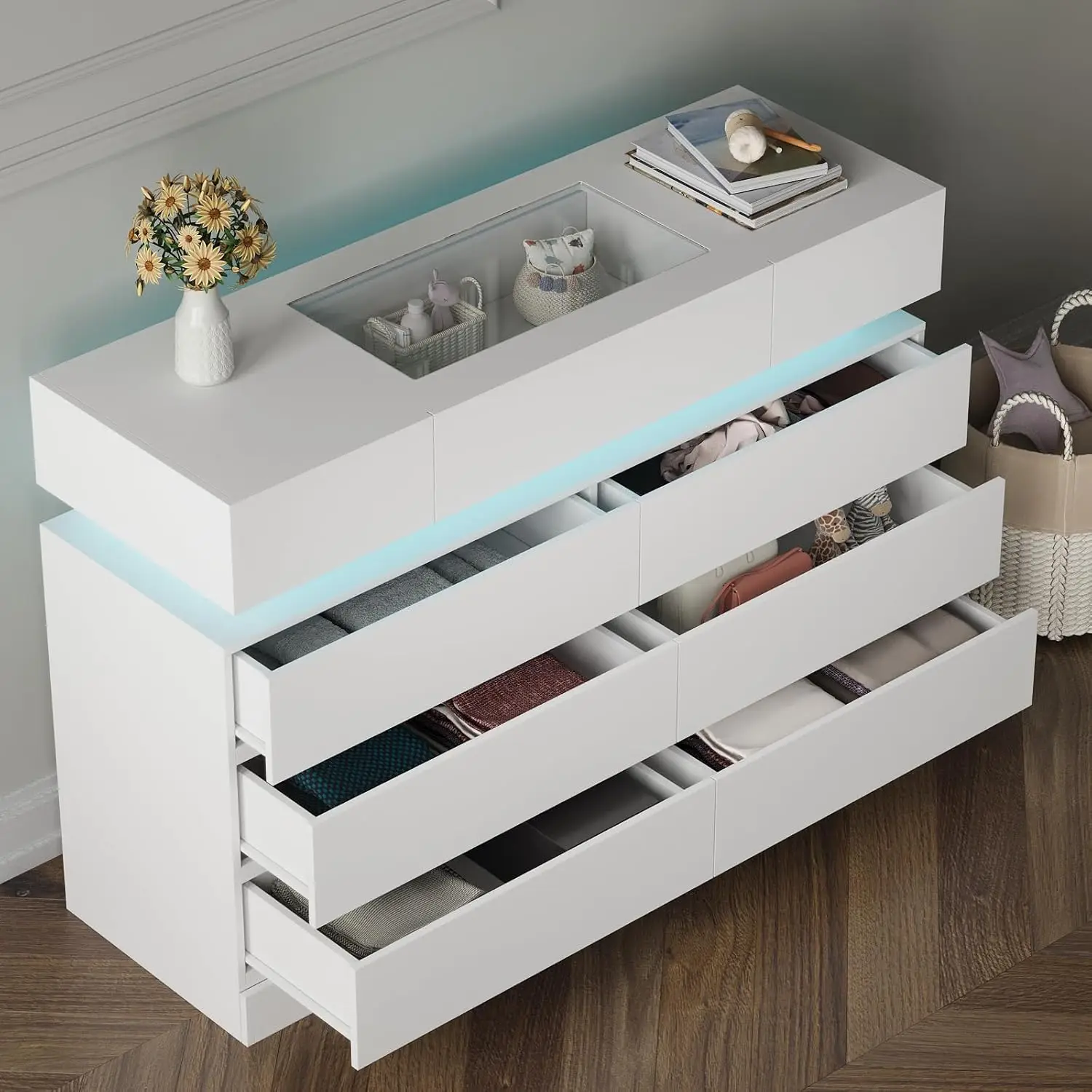 White Dresser for Bedroom 6 Drawer Dresser Organizer for Closet Clothes Chest of Drawers 47’’ Modern Storage Cabinet