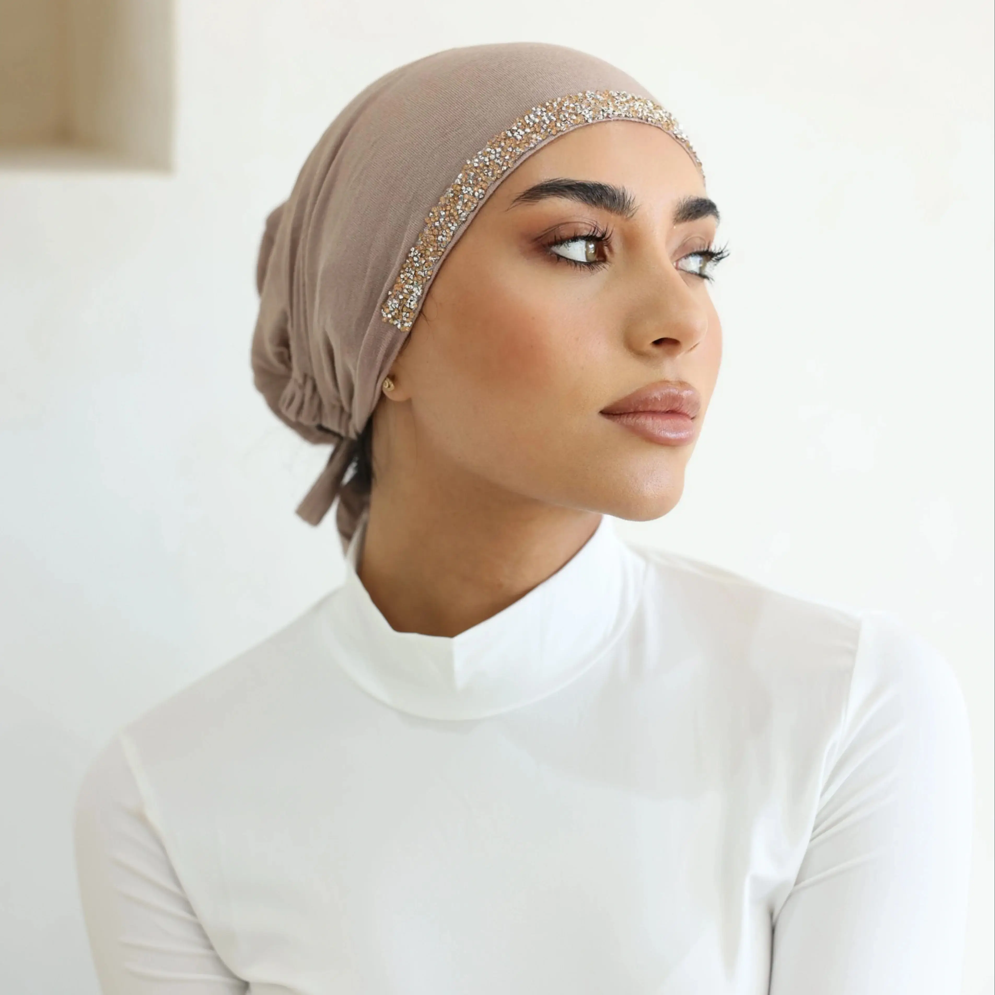 

Adjustable Modal Rhinestone Inner Caps Solid Color Elastic Cap Modal Hijab Muslim Bonnet Underscarf Women Fashion Accessories