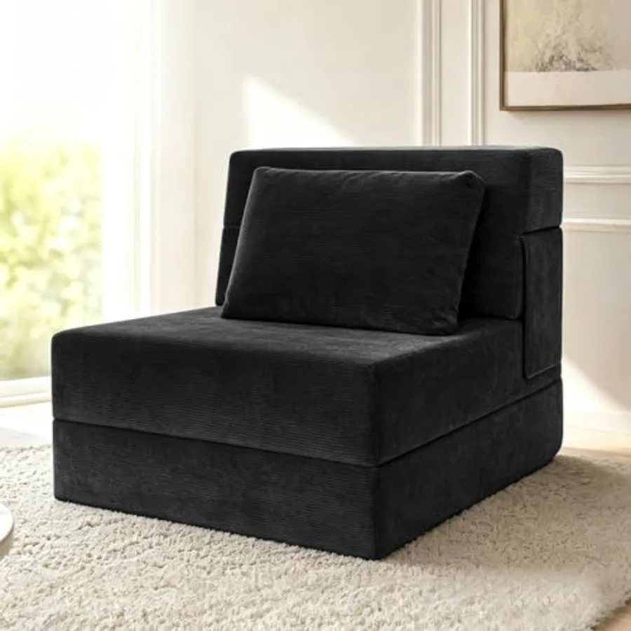 

Folding Sofa Bed for Living Room Guest Use, Memory Foam Floor Couch Mattress in Gray, Compact Convertible Sleeper Chair with Pi