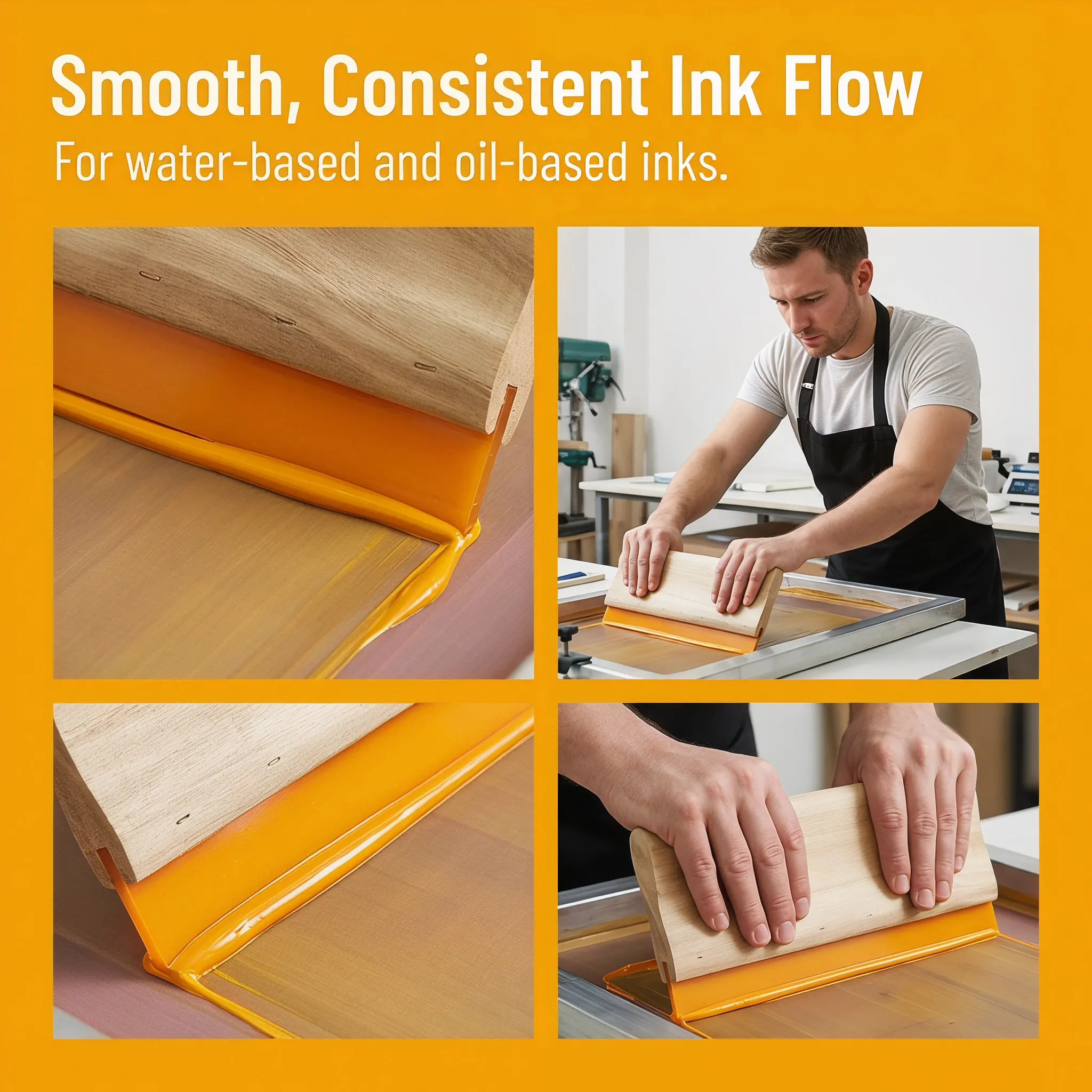 High Performance Screen Printing Scraper Wooden Handle Rubber Blade for Graphic Textile Printing T Shirt Poster Tote Bag Home