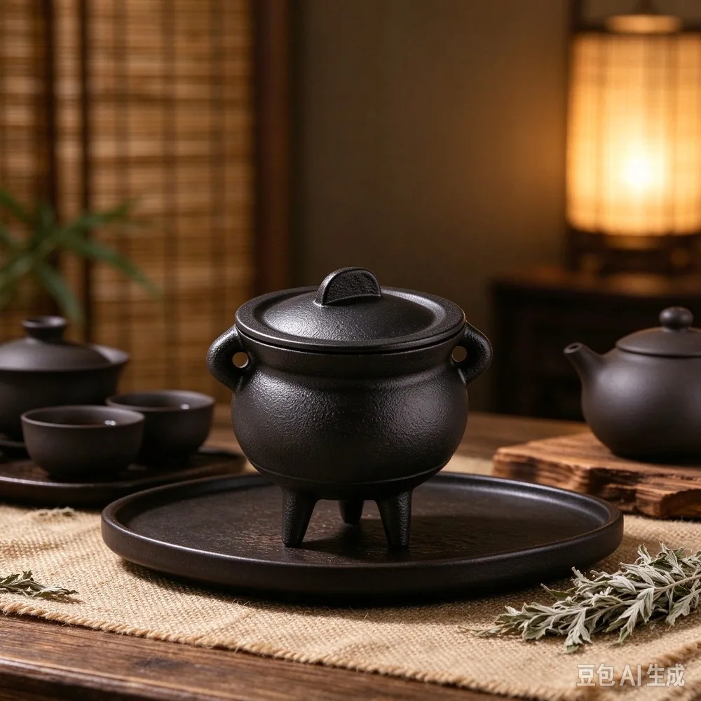 Cast Iron Black Cauldron Incense Holder Three Legs Double Ear with Lid Witch Smudge Bowl for Incense Burning Altar Accessories