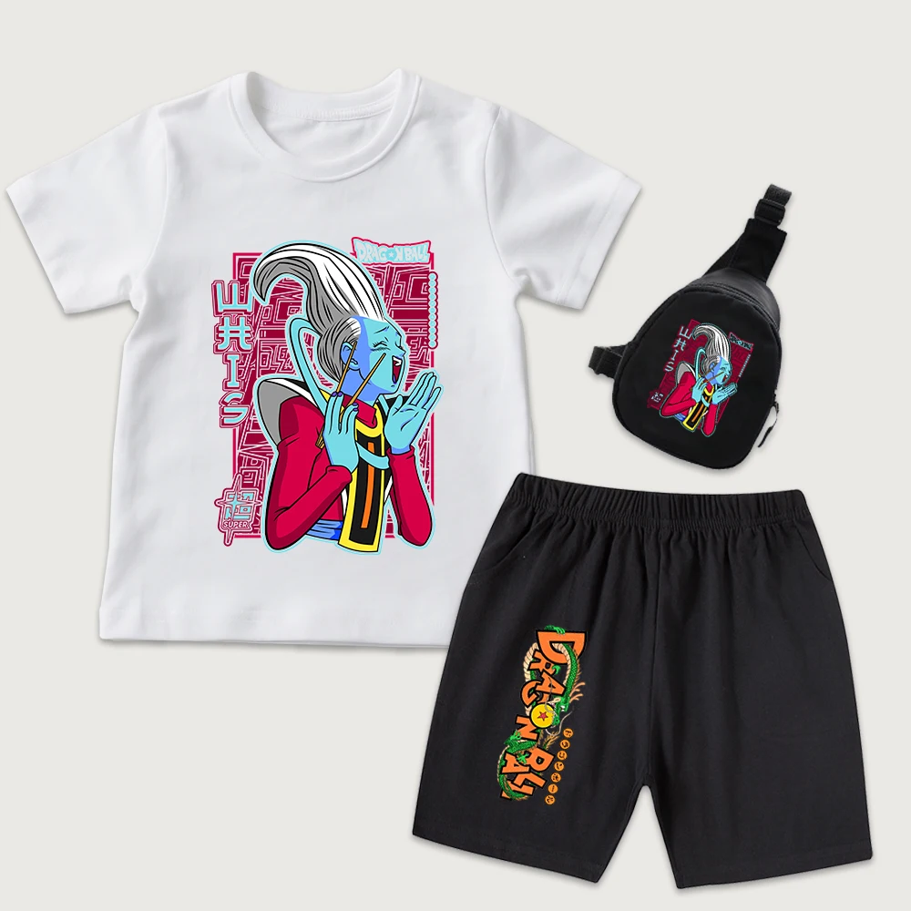 Kids Dbs Whis Print Cotton T Shirt Shorts Mini Chest Bag 3 Piece Set Boys Girls Summer Casual Outfit